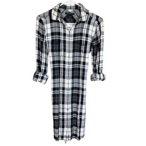 Banana Republic Black and White Long Sleeve Button Up Plaid/Flannel Shirt Dress